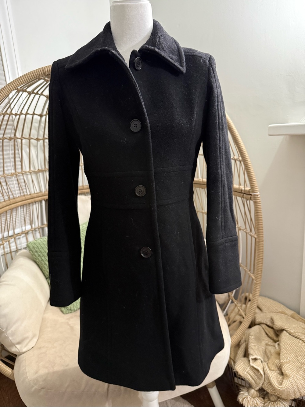 Marc New York Andrew Marc Black Wool Blend Fit And Flare Coat Size 4